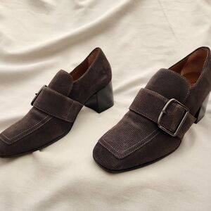 Aquatalia Gray Corduroy Suede Loafers 11M Chunky Heel Orig $395 WORN ONCE